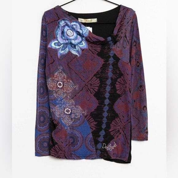 Desigual Woman’s Long Sleeve Rainbow Multi Media Tunic Top. Size Medium. - Picture 1 of 11